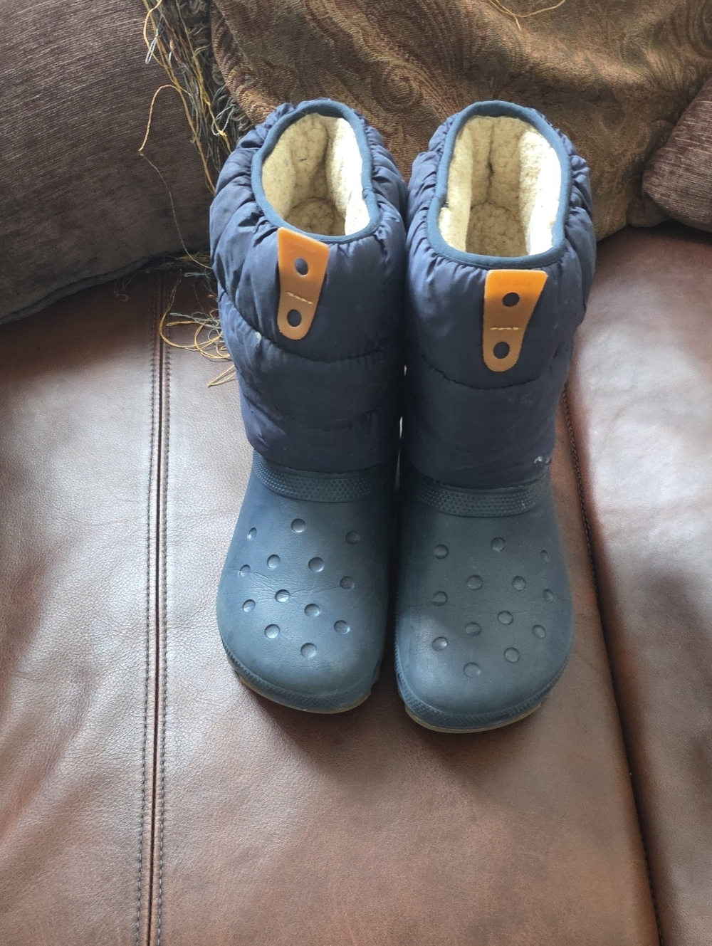 CROCS Kids Navy and Tan Winter Snow Boots
